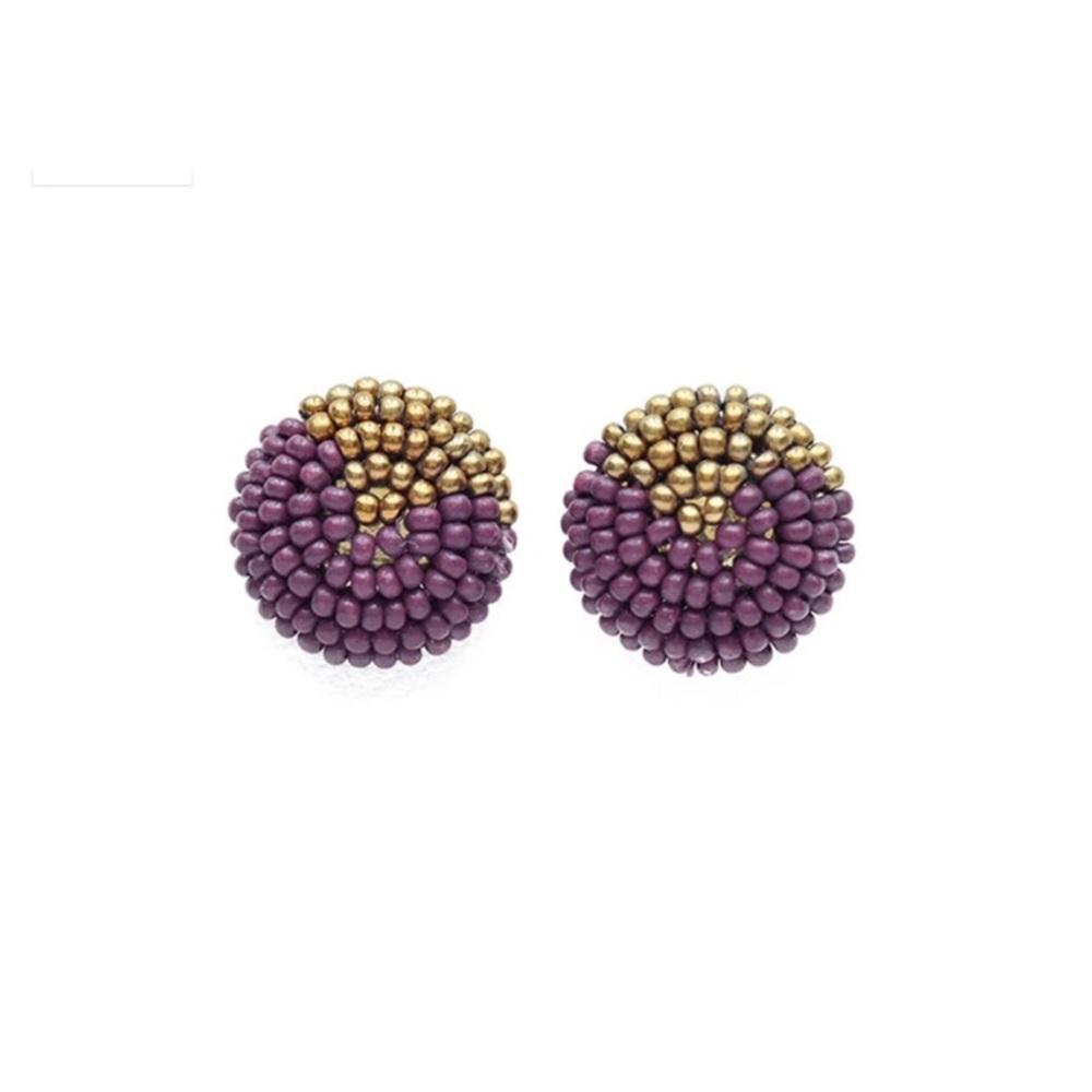 Seed Bead Button Post Earrings Eggplant